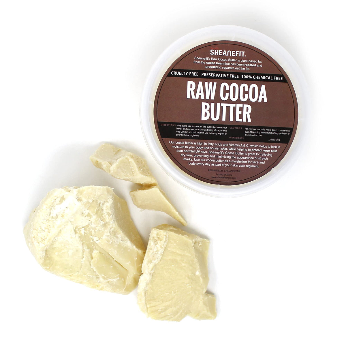 Sheanefit cocoa butter slab piece on light background for DIY use.