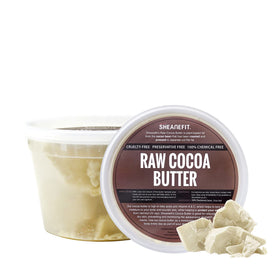 Sheanefit raw chunk cocoa butter jar shows natural moisture for skin.