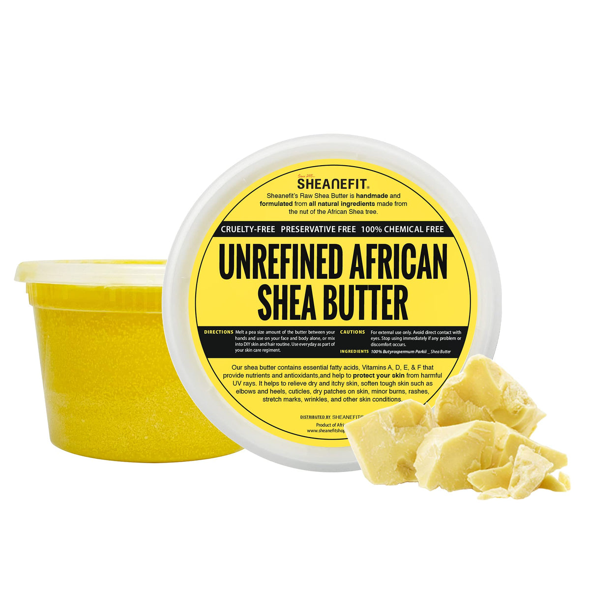 Sheanefit shea butter jar close-up for rich moisture and absorption
