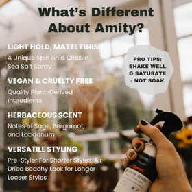 Amity Texture Spray close-up highlighting matte finish and light hold.