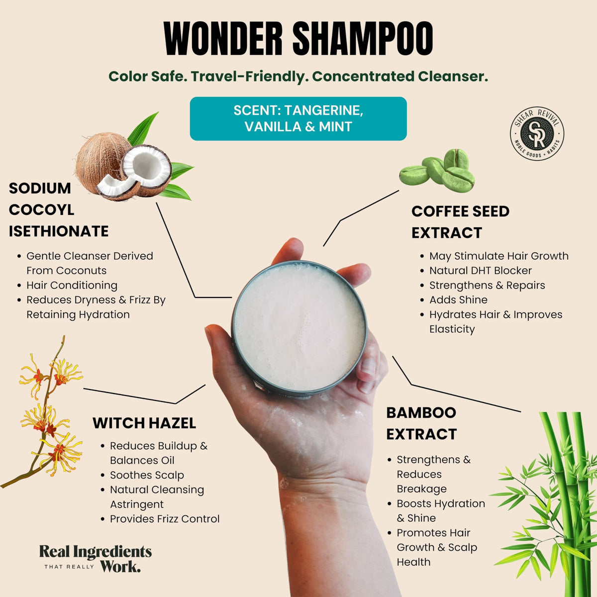 Shear Revival Wonder Shampoo with bamboo extract promoting elasticity.