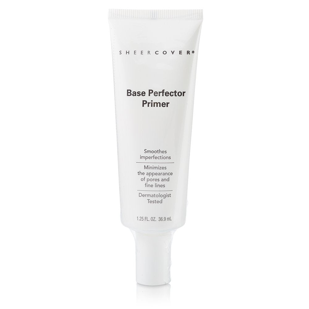 Sheer Cover Base Perfector Primer packaging 1.25 oz for travel-friendly use.