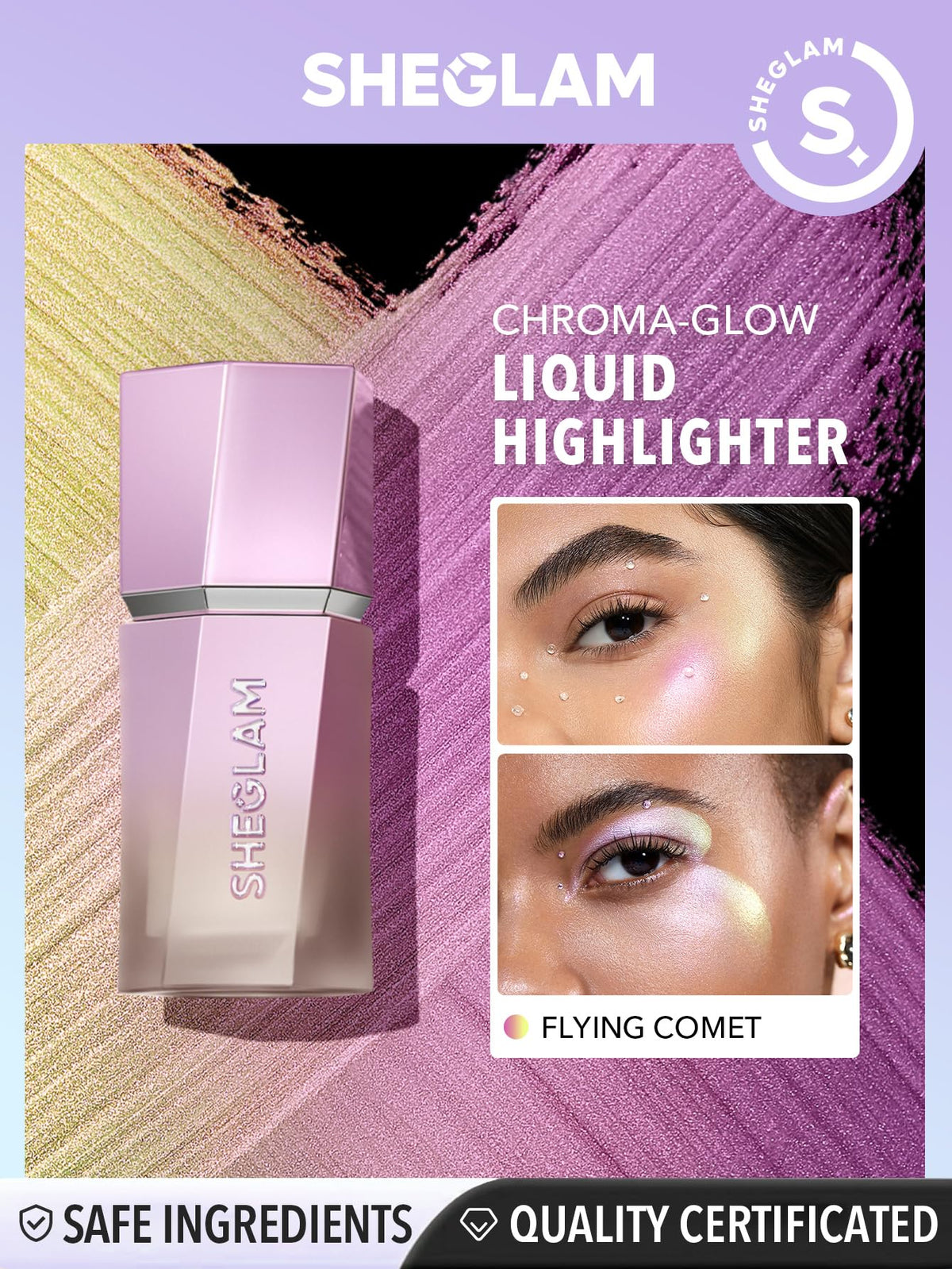 SHEGLAM Chroma-Glow Bloom three-shade palette offers versatile galactic tones