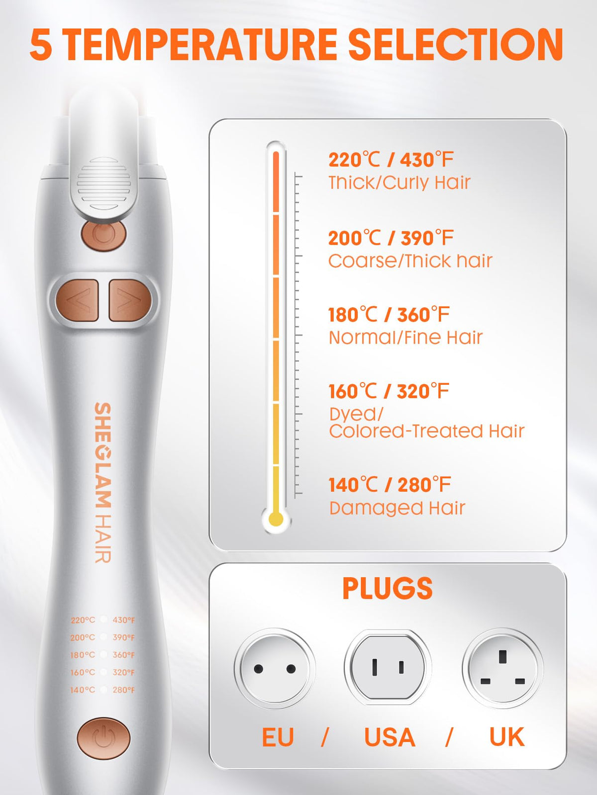 SHEGLAM home-button reset prevents tangles during styling.