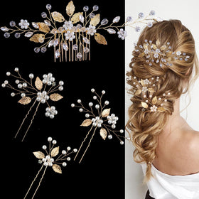 SHEHARUHI 4-piece gold leaf bridal hair pins for a sparkling wedding look