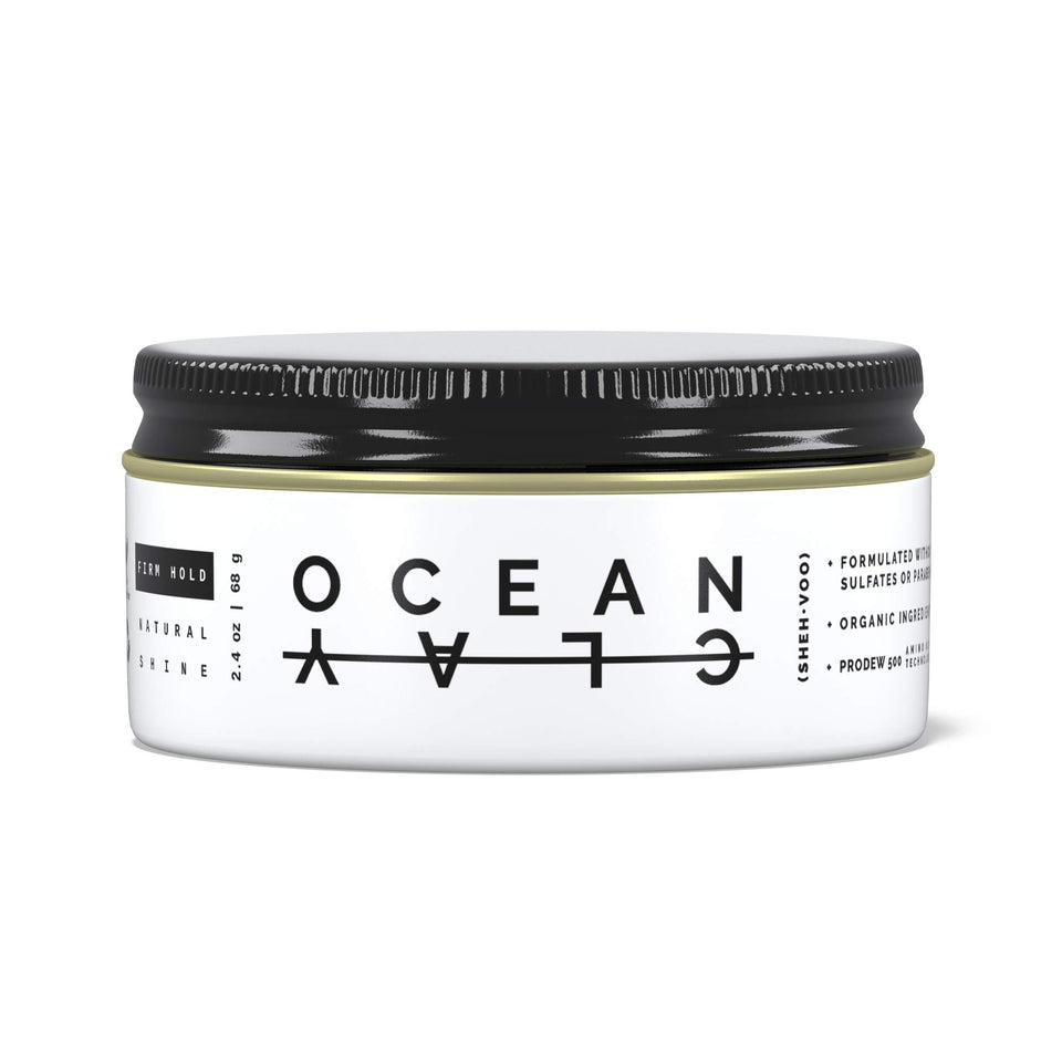 SHEHVOO Ocean Clay packaging shown, highlighting premium, sulfate-free styling option.