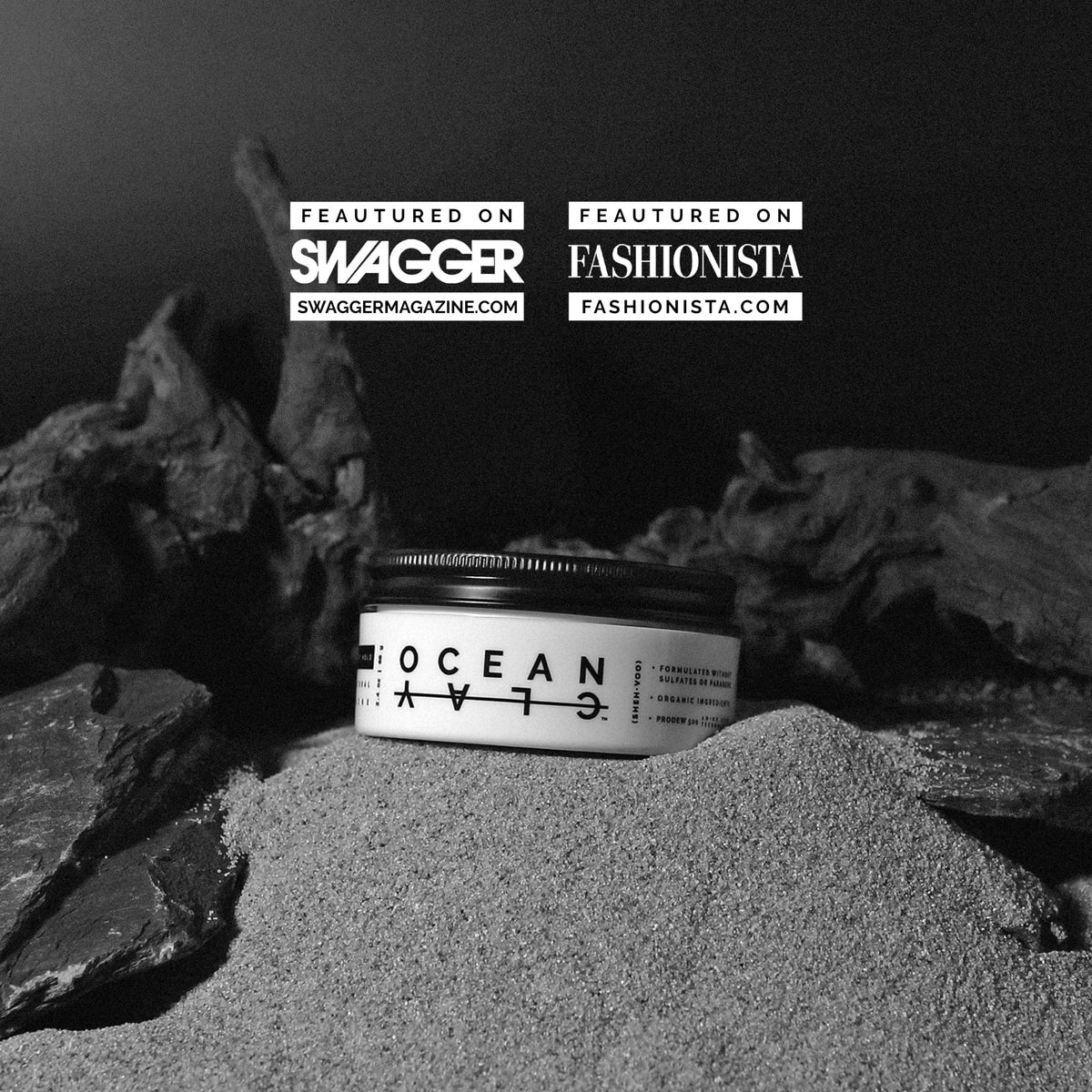 SHEHVOO Ocean Clay label emphasizes sulfate- and paraben-free, cruelty-free grooming.