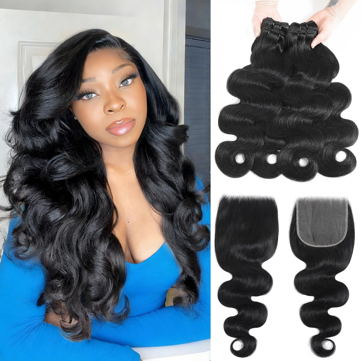 SheList body wave bundles with closure in multiple lengths for a full natural look