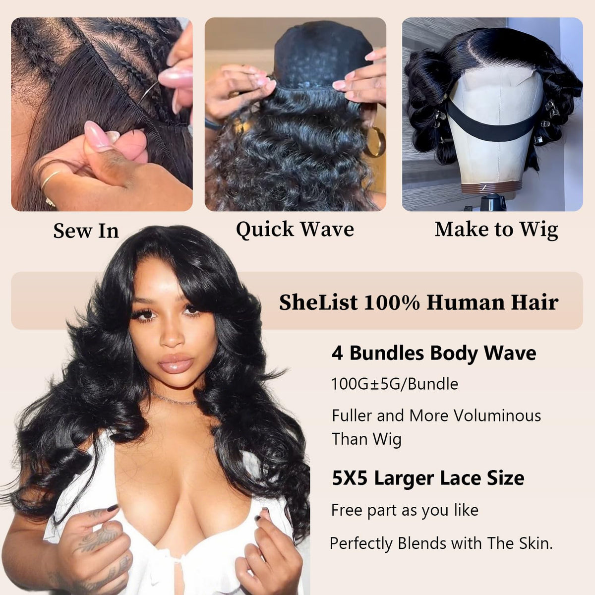 SheList double-wefted body wave bundles add fullness and durability