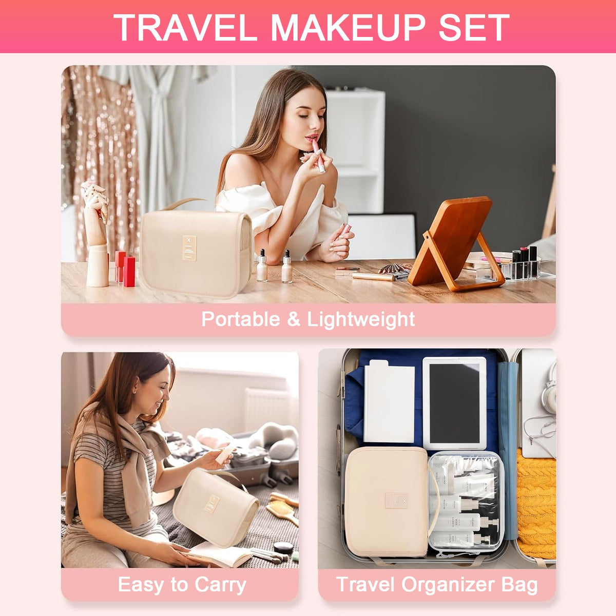 SHELAKIN cosmetic bag and brush set keep makeup organized on travel
