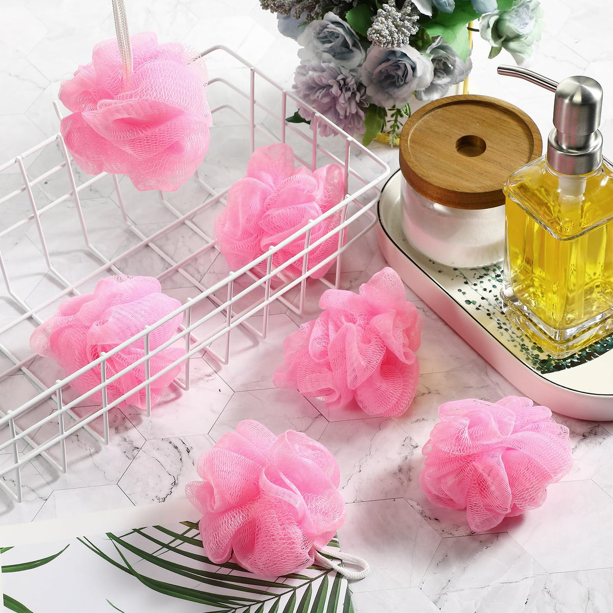 Shellwei exfoliating shower sponge pink with soft texture