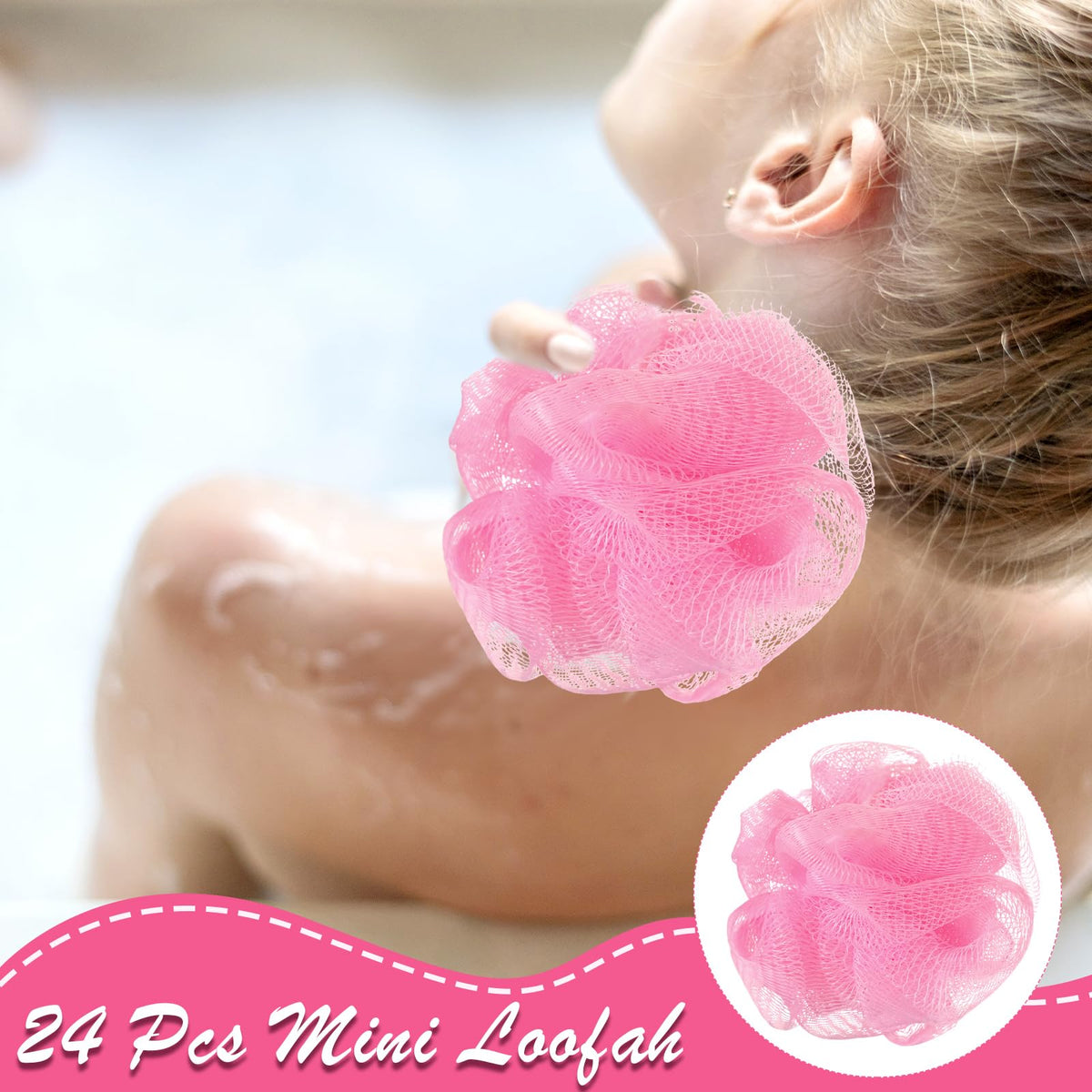 Shellwei lightweight bath loofah pink easy to grip
