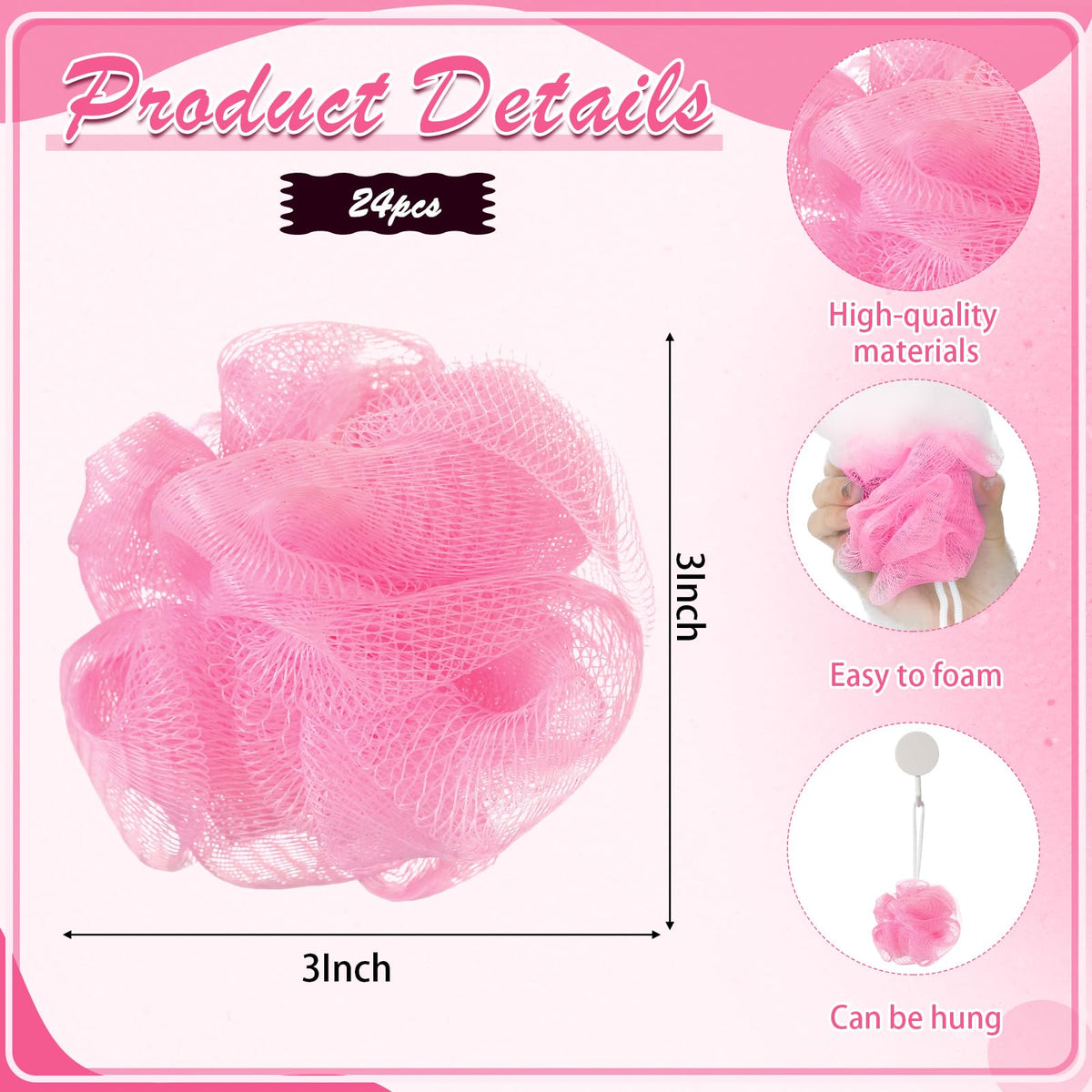 Shellwei travel-size loofah 3-inch pink for on-the-go cleansing