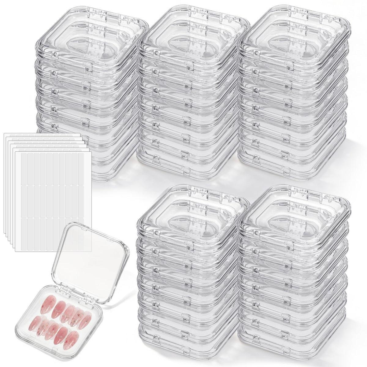 SHENLIU 50-pack nail packaging box in clear acrylic for organized displays.