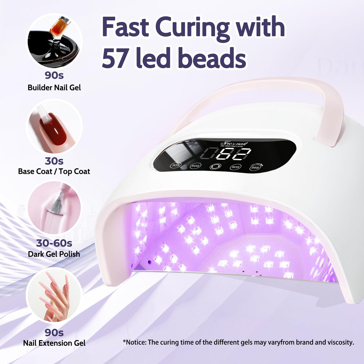 SHEXNAIL UV LED Nail Lamp side view highlighting bidirectional timer display.