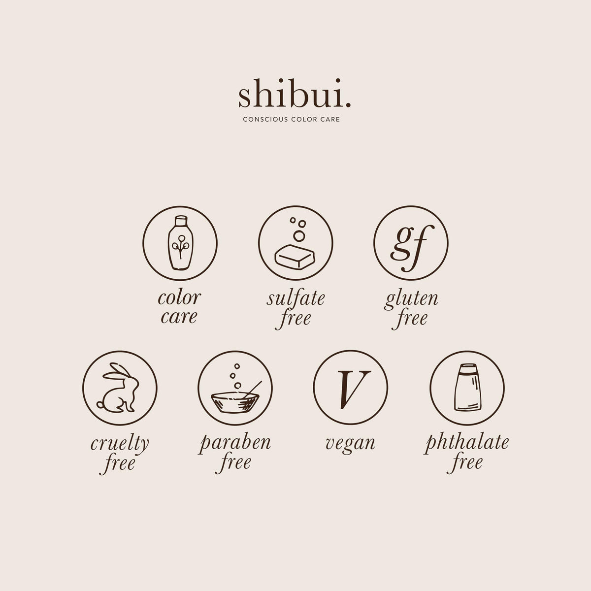 SHIBUI Clarifying Shampoo color-care-complex graphic showcases color preservation.
