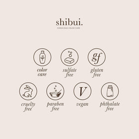 SHIBUI Clarifying Shampoo color-care-complex graphic showcases color preservation.