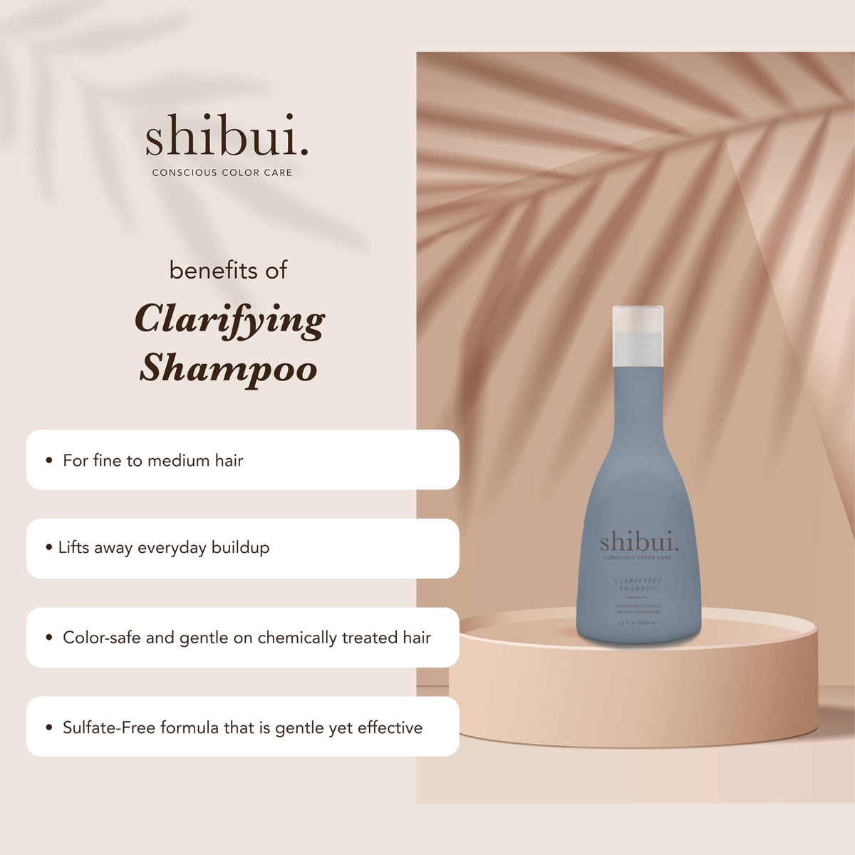 SHIBUI Clarifying Shampoo pour-action demonstrates deep cleanse for buildup removal.