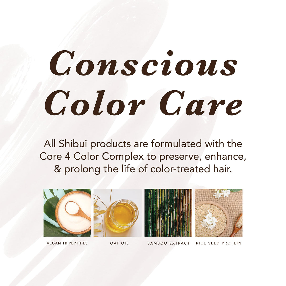 SHIBUI conditioner packaging badge showing sulfate-free and vegan formula.