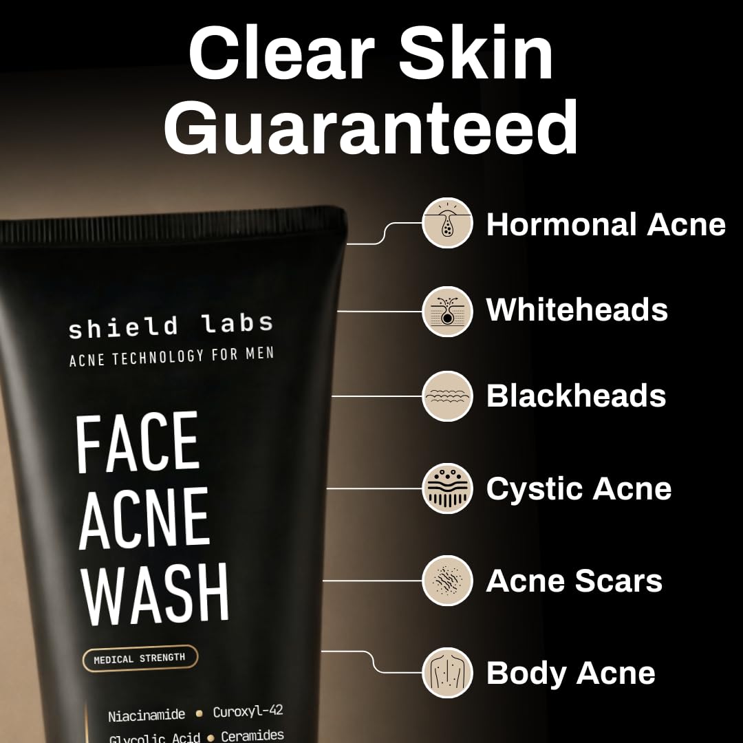 Shield Daily Routine image showing wash, moisturizer, and patches