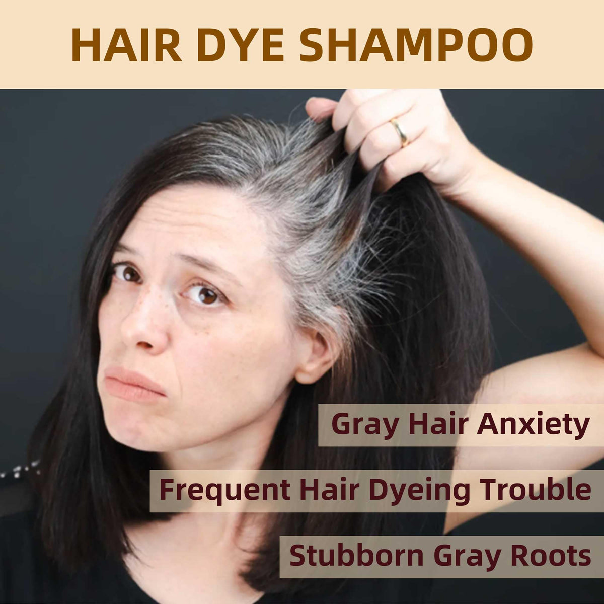 SHIHUANUO hair dye shampoo with camellia extract nourishes color and shine.