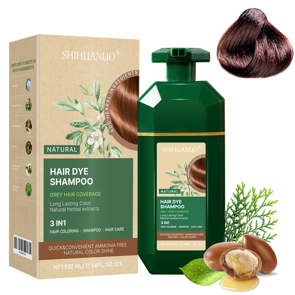 SHIHUANUO Hair Dye Shampoo provides dark brown coverage on gray hair