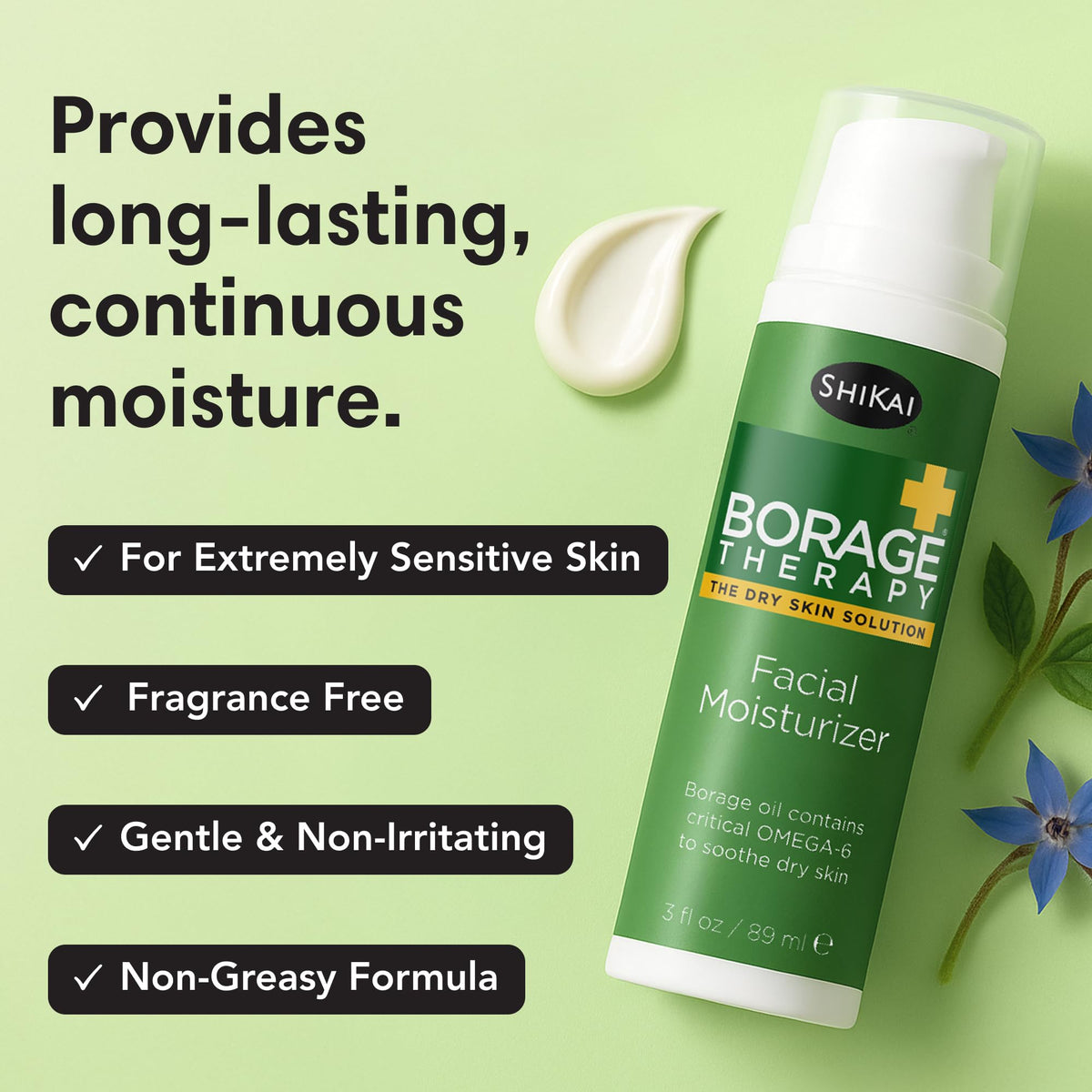 ShiKai Borage Therapy moisturizer applied to clean skin for daily care.