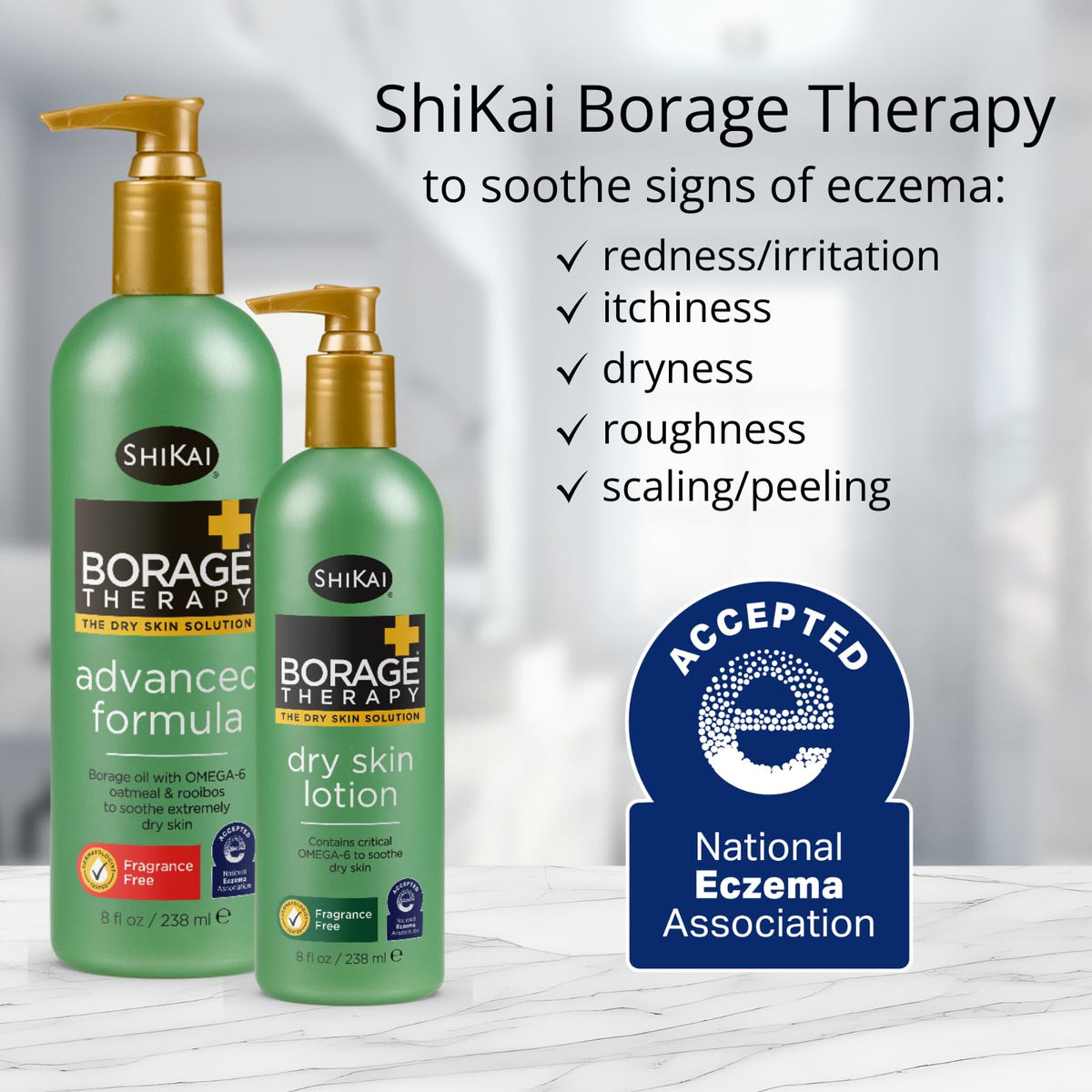 ShiKai Borage Therapy ingredients show Aloe Vera, Vitamin C & E, and Shea Butter.