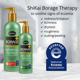 ShiKai Borage Therapy ingredients show Aloe Vera, Vitamin C & E, and Shea Butter.