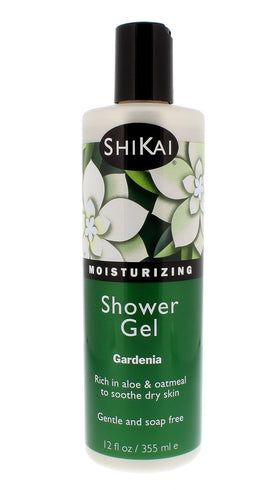 ShiKai Gardenia shower gel bottle shows a hydrating formula for soft skin