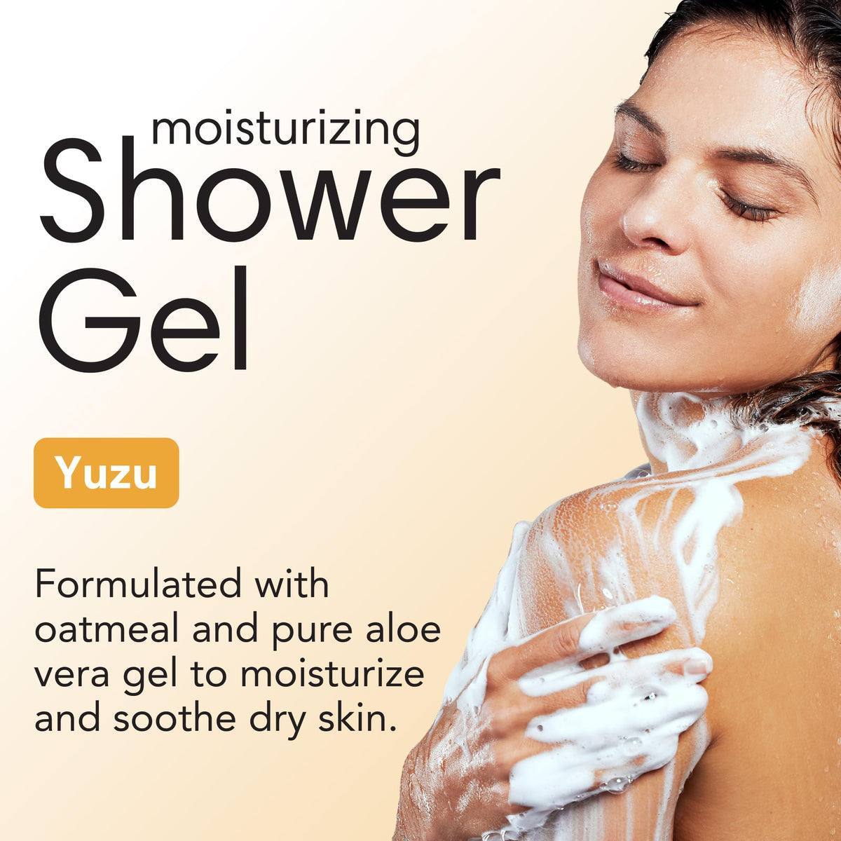 Close-up of ShiKai gentle formula with aloe vera and oatmeal for soothing skin.