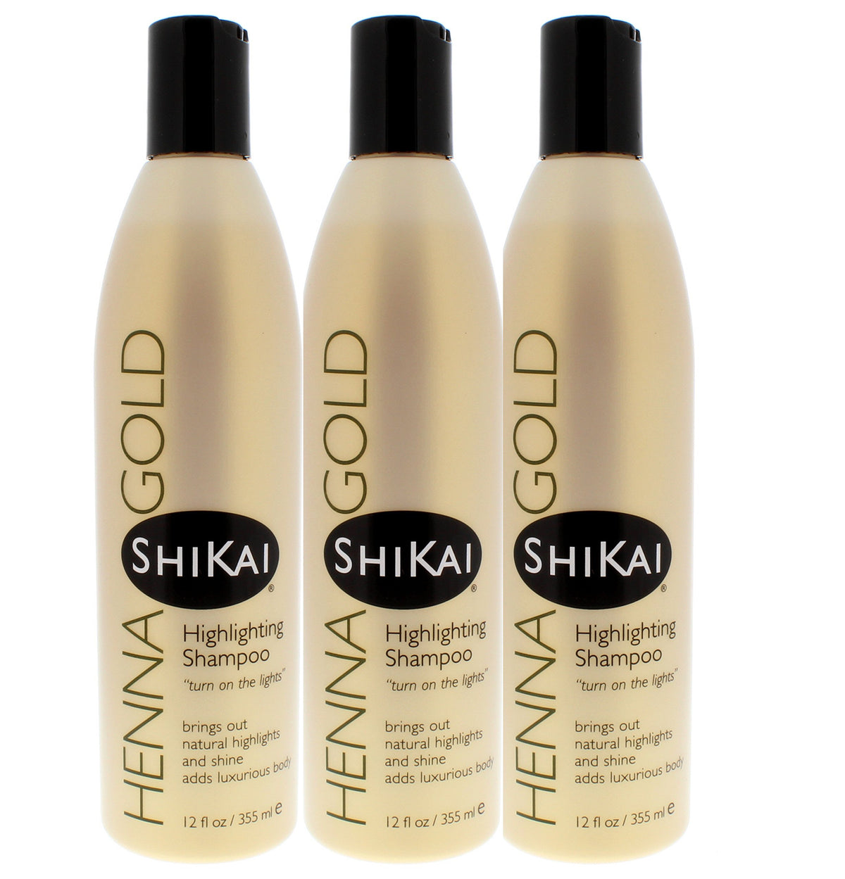 ShiKai Henna Gold Highlighting Shampoo bottle showing natural shine and body