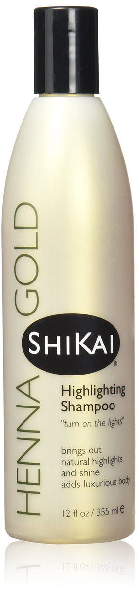 ShiKai Henna Gold Highlighting Shampoo bottle showing gentle color-safe glow