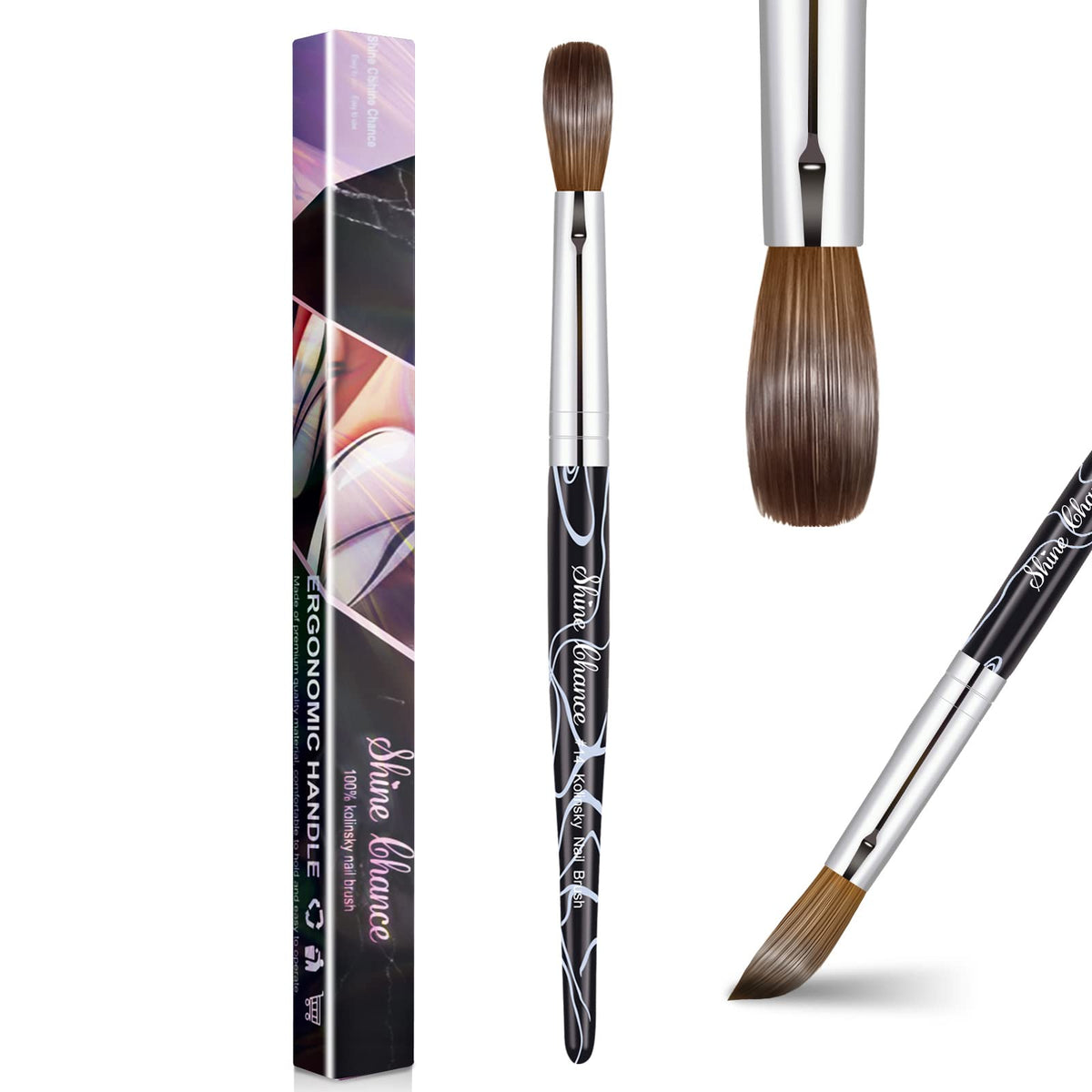 Shine Chance acrylic nail art brush with oval head for precise application and smooth powder pickup.