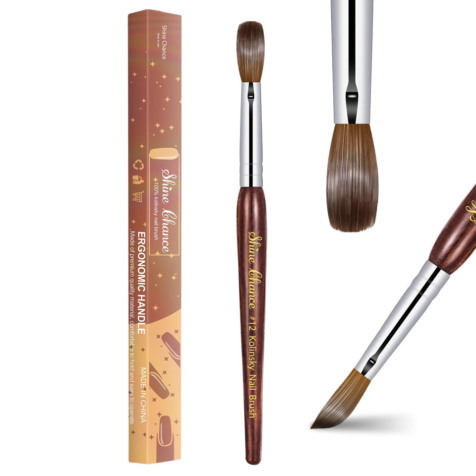 Shine Chance acrylic nail art brush Size 12 close-up bristles for smooth acrylic application.