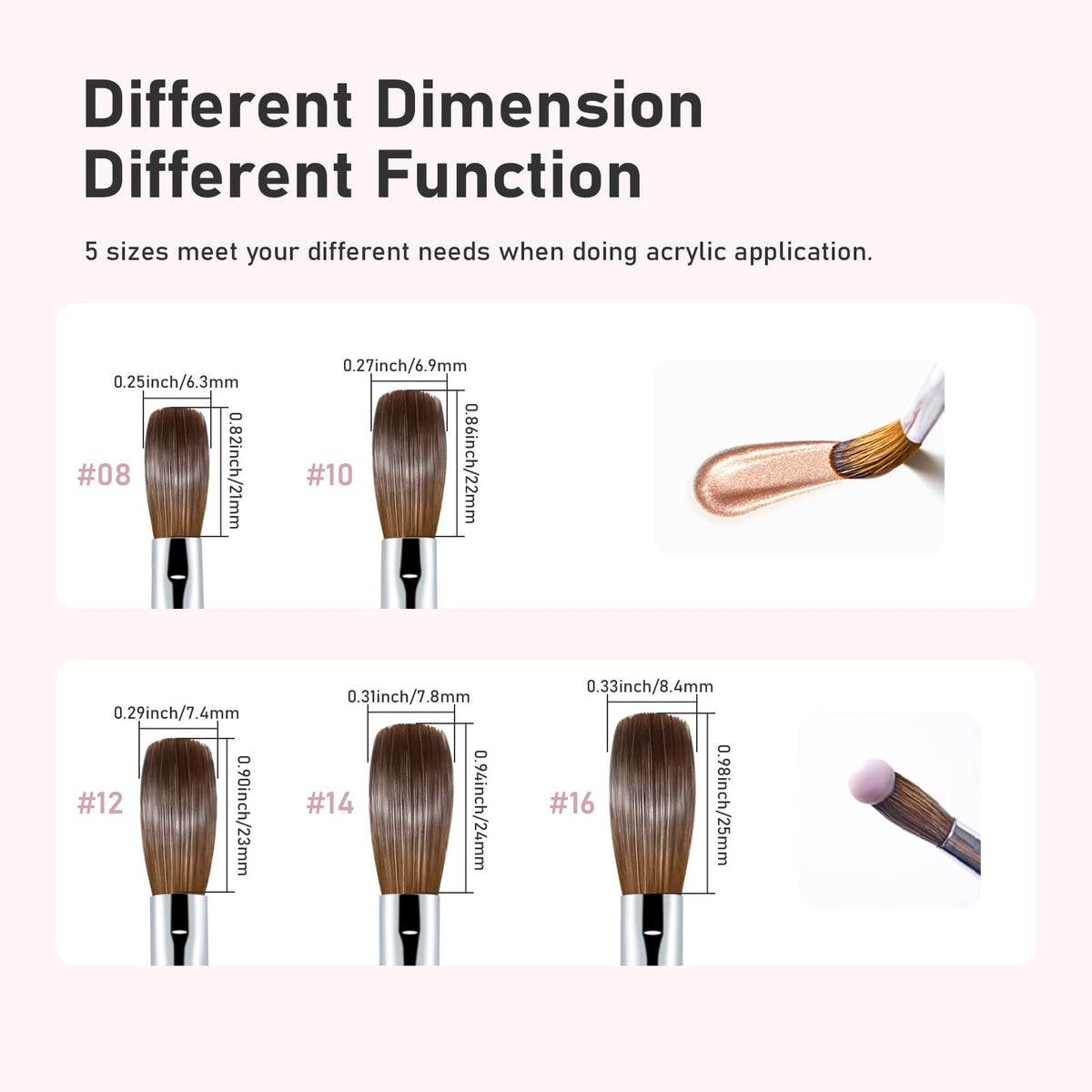 Shine Chance acrylic nail brush Size 12 aluminum handle with brass ferrule for durable use.