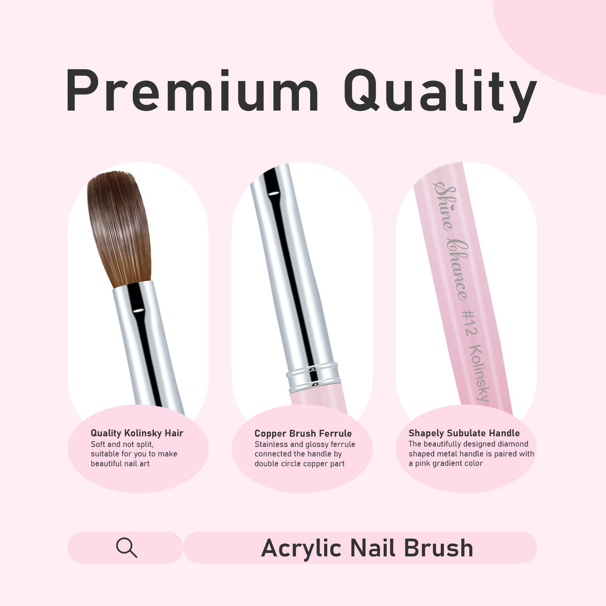 Shine Chance acrylic nail brush Size 12 brush head oval for versatile application.