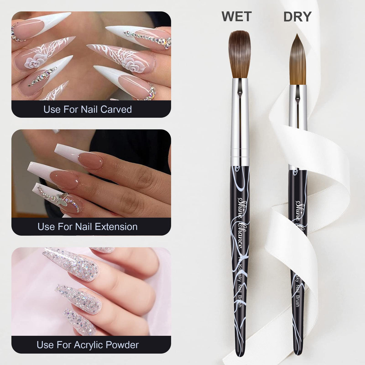 Shine Chance marble-handle nail brush offers ergonomic grip during manicure sessions.