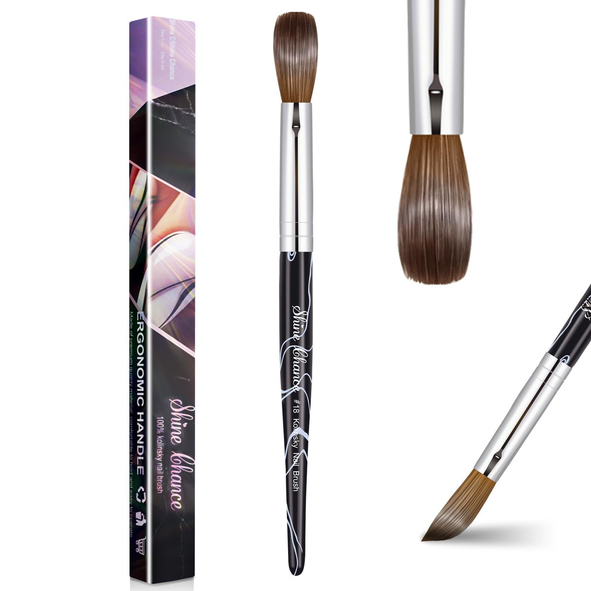 Shine Chance acrylic nail art brush oval 18 for precise acrylic application and smooth powder pickup