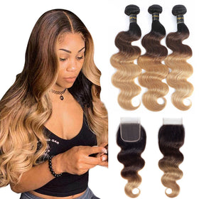 Shining Girl 12A ombre body wave bundles with rich color and natural luster.