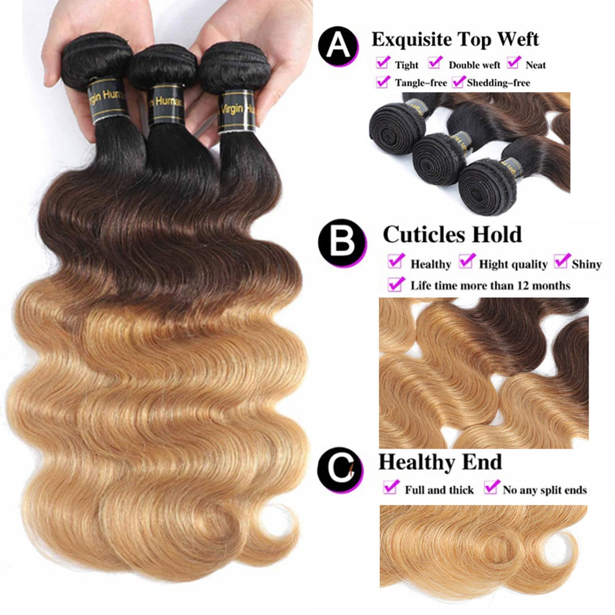Lace closure close-up showing handmade 4x4 parting for seamless blend.