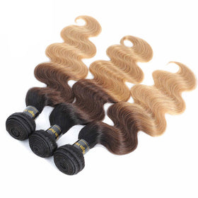 Brazilian Virgin Remy hair in ombre gradient for versatile styling.