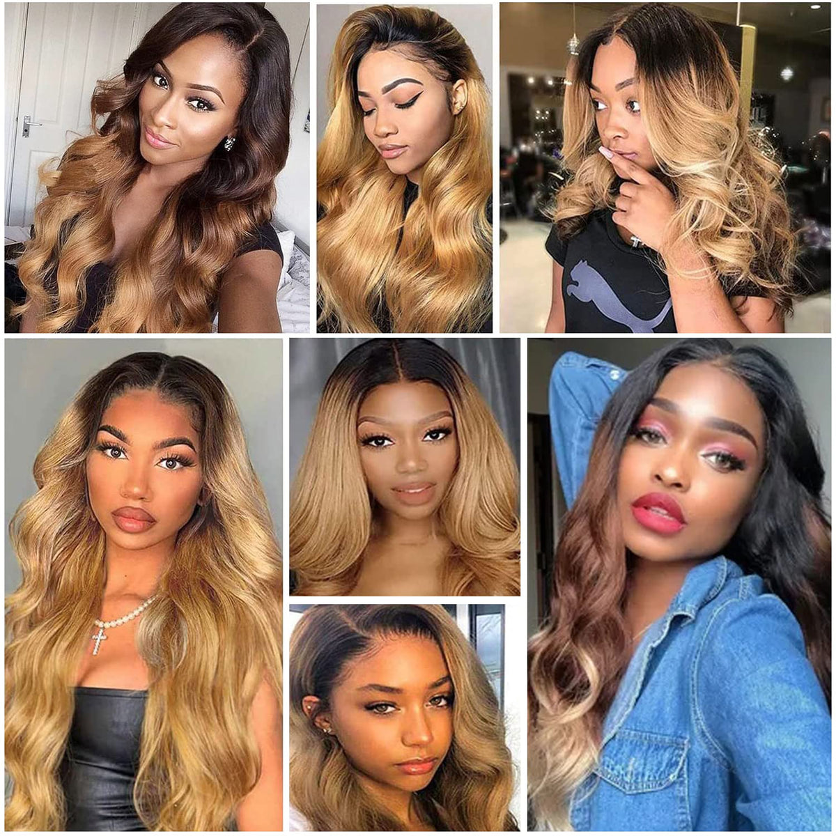 Ombre color 1B/4/27 blends with multiple skin tones.