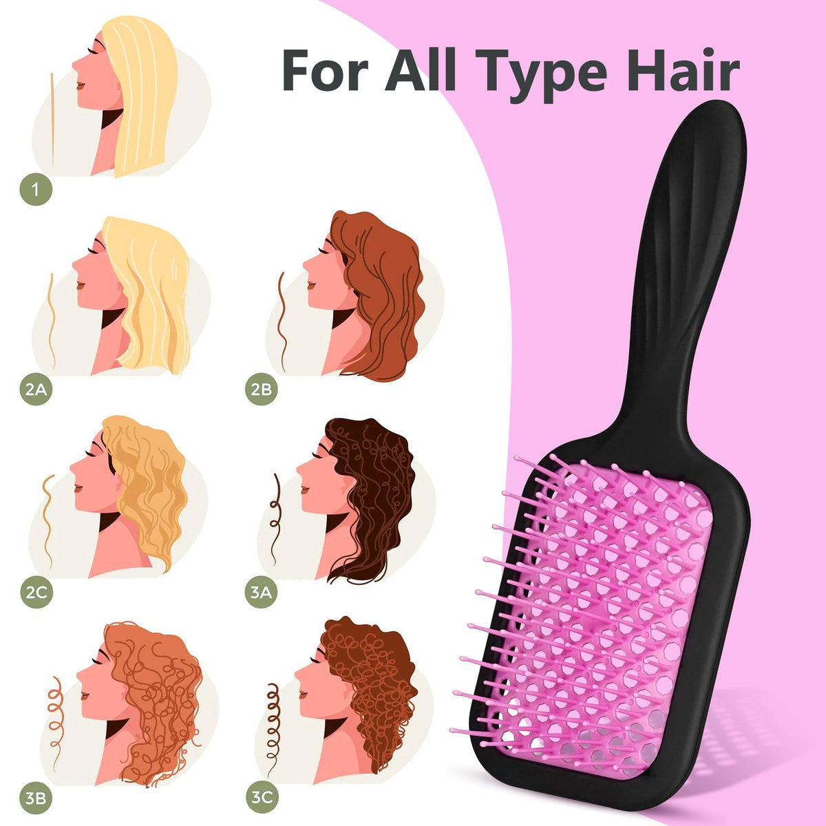 SHINLEA curly hair brush with rounded tips for gentle brushing