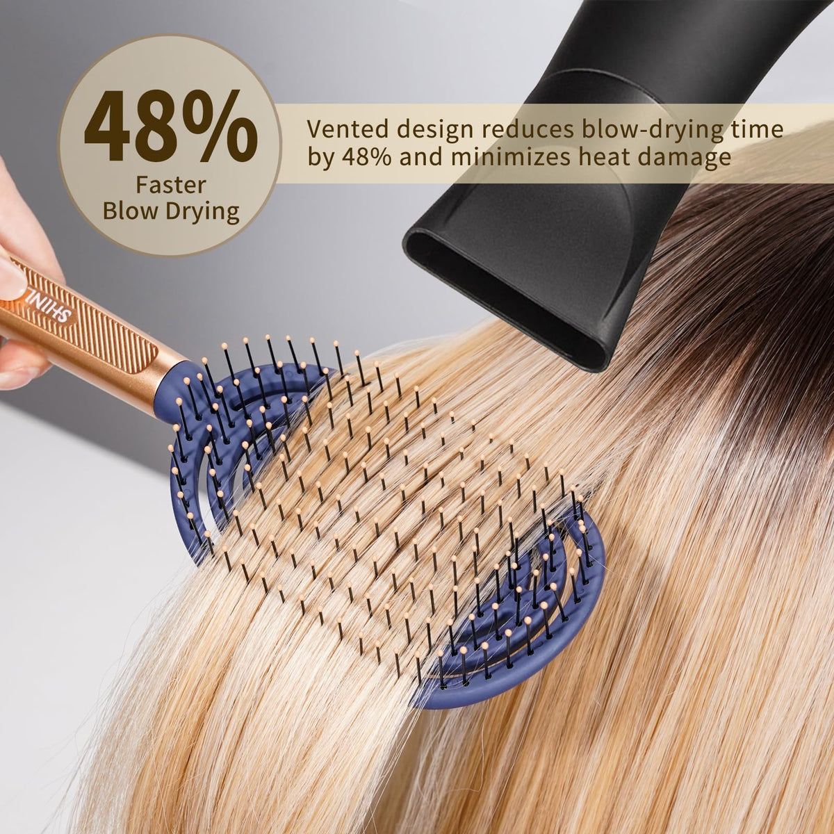 SHINLEA brush with soft bristles glides through tangles on wet hair.