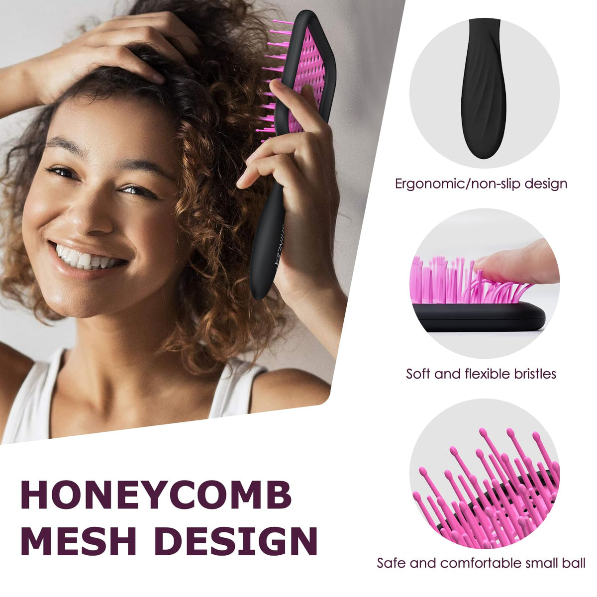 SHINLEA honeycomb mesh detangler aiding gentle detangling on curls