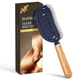 SHINLEA Speed Dry Detangler Brush blue body with gold handle for fast, gentle detangling.