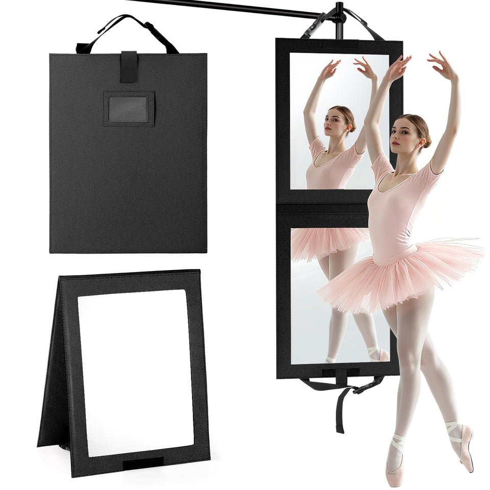 Shinowa foldable full-length mirror folded in a dance bag for easy transport.