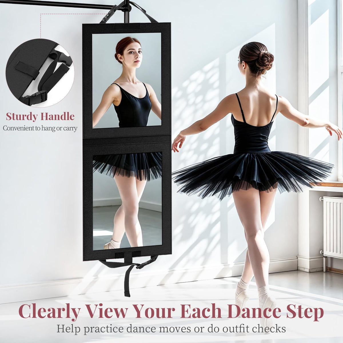 Shinowa shatter-proof acrylic mirror with leather-wrapped edges for safe, distortion-free reflections.