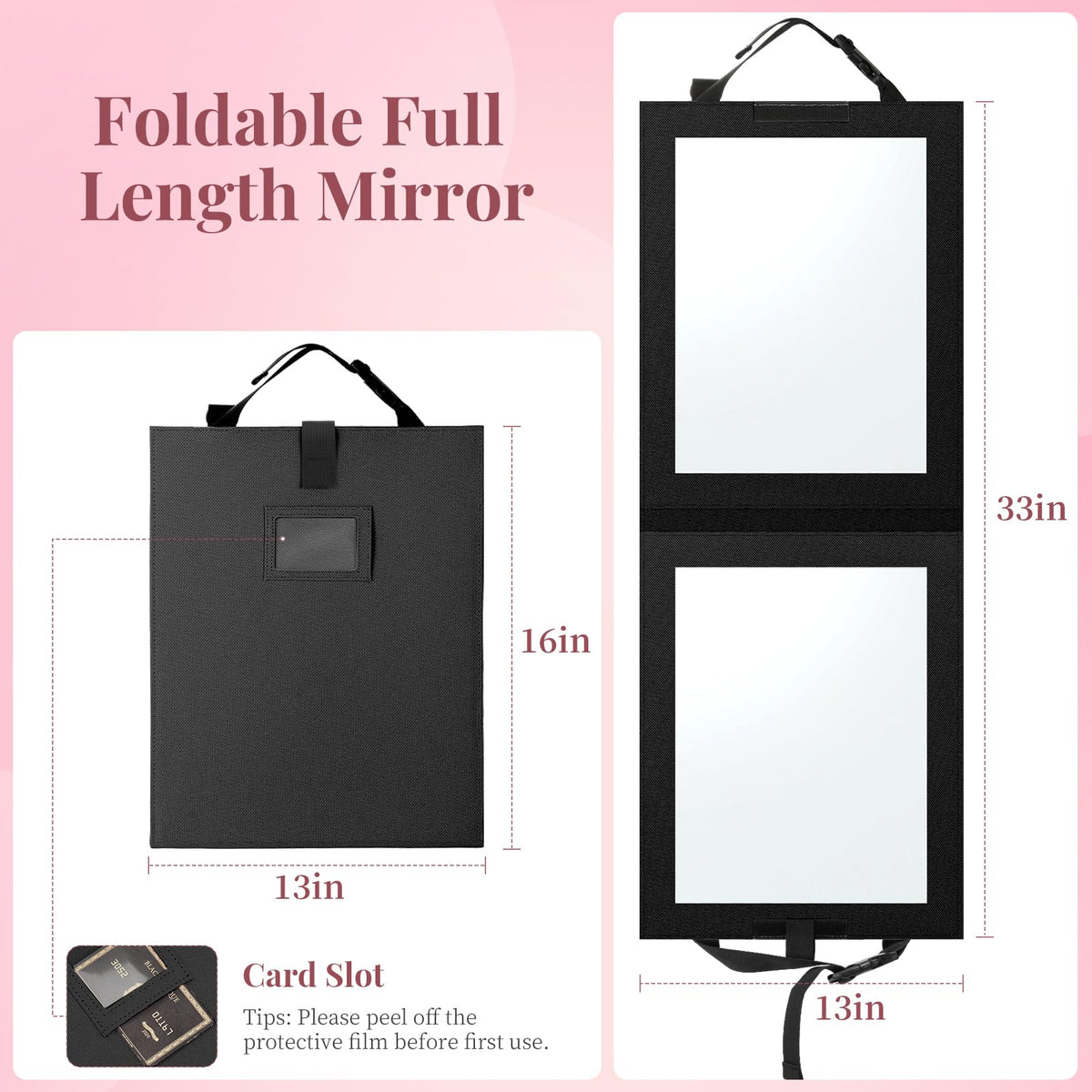 Shinowa foldable full-length mirror unfolded showing full-body view for outfit checks.